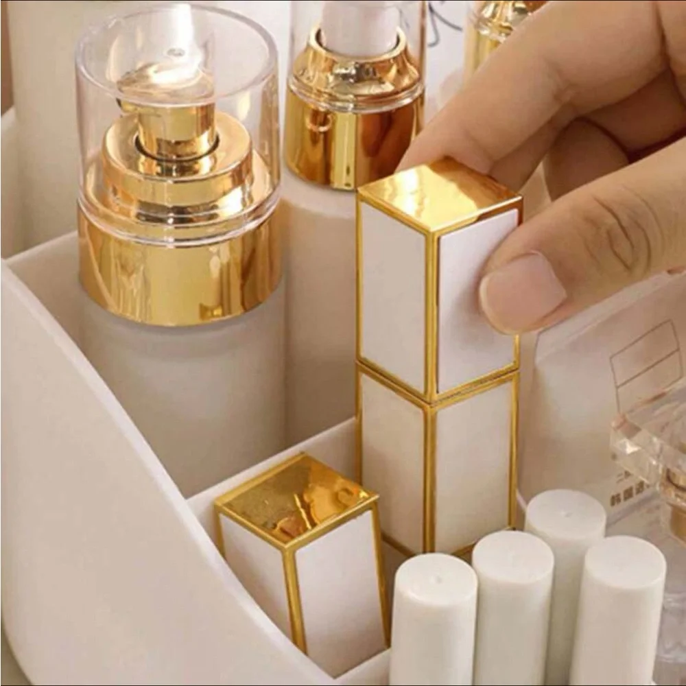 White and Clear Bathroom Countertop Organizer with Drawer Compartments & Slots